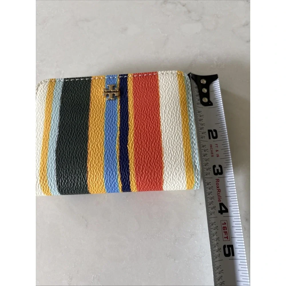 Tory Burch Kerrington Zip Coin Case Balloon Stripe Pattern Logo Rainbow